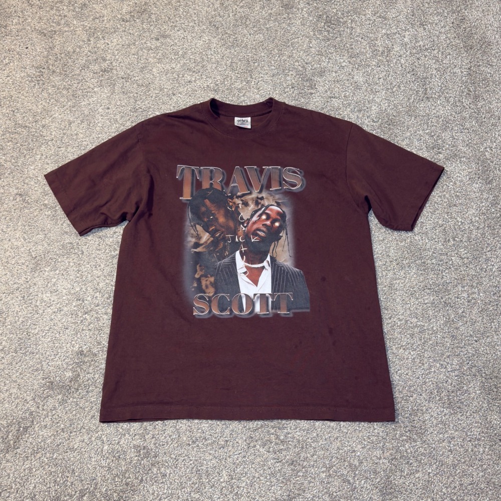 Travis Scott Cactus Jack Graphic T-Shirt Brown Short Sleeve Mens Streetwear Tee